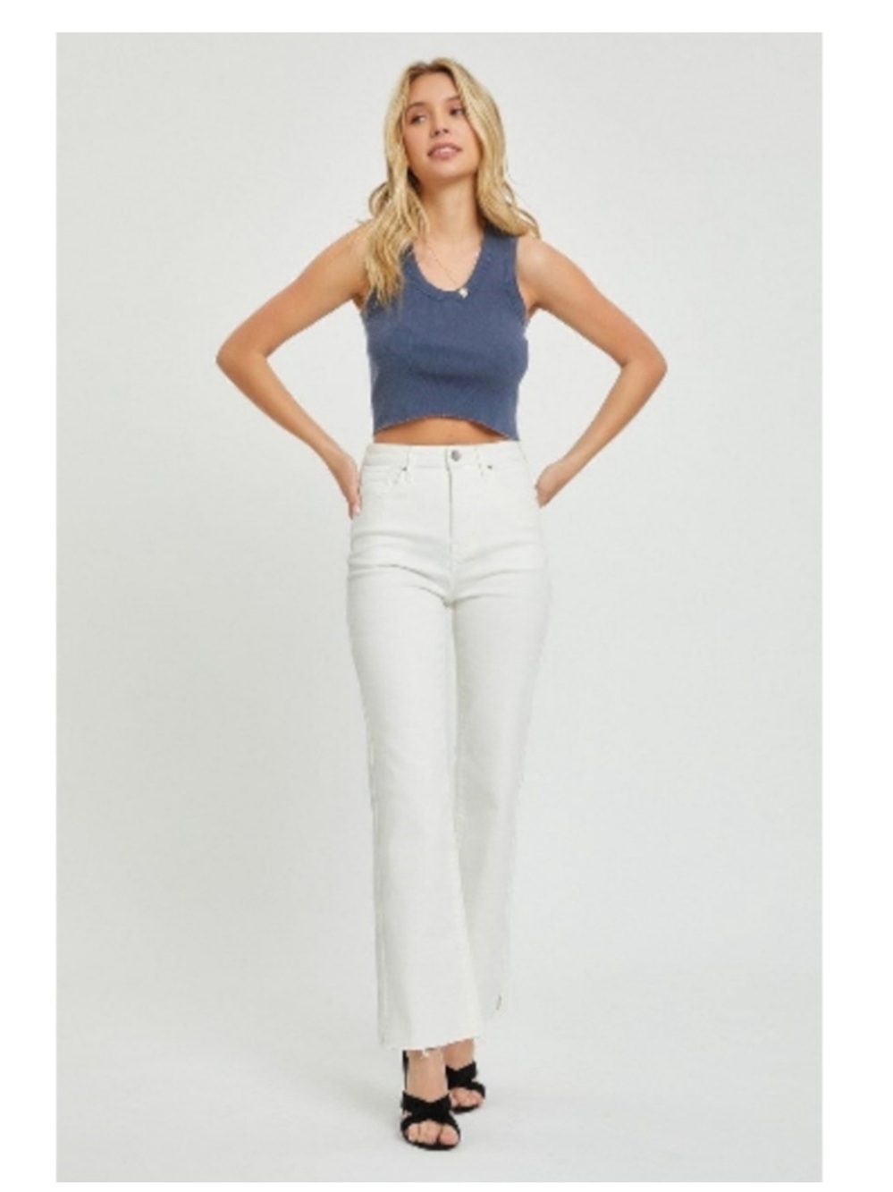 Risen Jeans High-Rise White Straight-Leg Frayed Hem